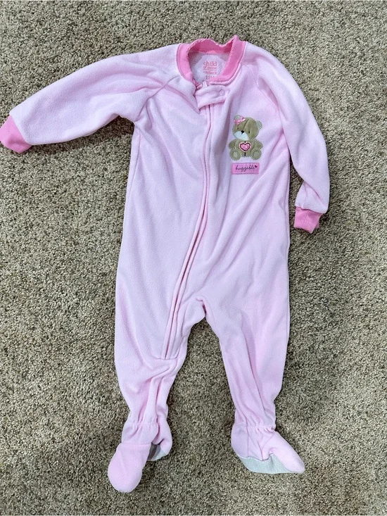 Carter's Light Pink Footed One-Piece Sleeper with Bear Applique