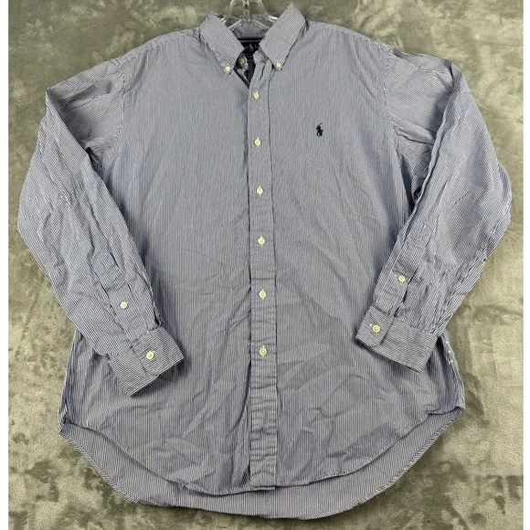 Ralph Lauren Mens Classic Fit Striped Button Down Shirt Blue White Large L