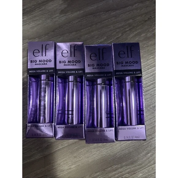4 pk elf BIG MOOD VOLUME & LIFT MASCARA 0.14 fl oz BLACK Mini Travel Size