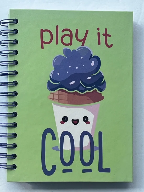 Play It Cool Spiral Journal/ Notebook -Lime Green with Cute Ice Cream 150 pages
