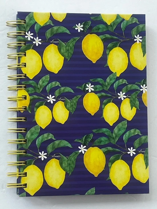 150 Page Spiral Lemon Print Journal/ Notebook — Navy & Yellow