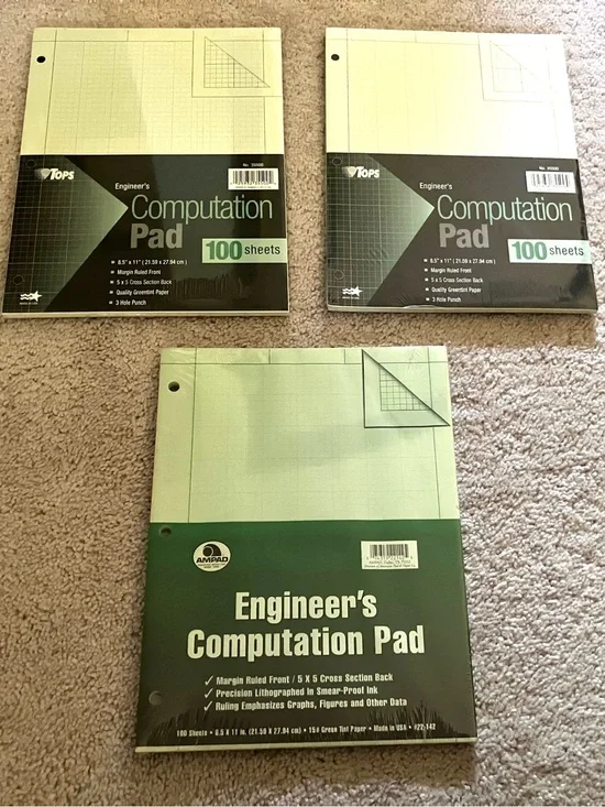 Lot of 3 Engineer’s Computation Pad 8-1/2