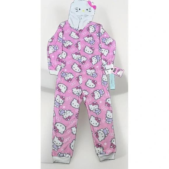 Hello Kitty Cozy Fleece Pajamas Medium 7/8 One Piece Union Suit Sanrio NWT