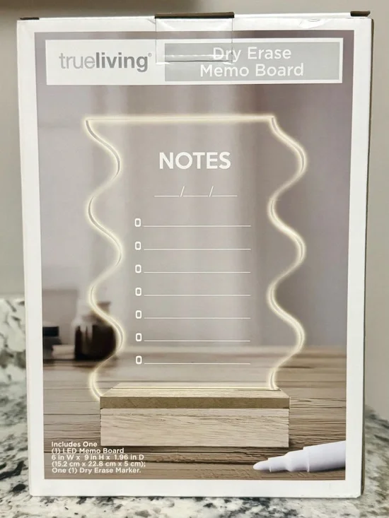 White LED Dry Erase Memo Board with Wood Base