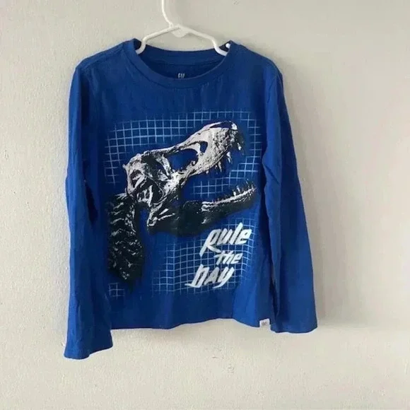 Gap Kids Graphic Long-Sleeve T-Shirt - Blue with Dinosaur Design - Size Small