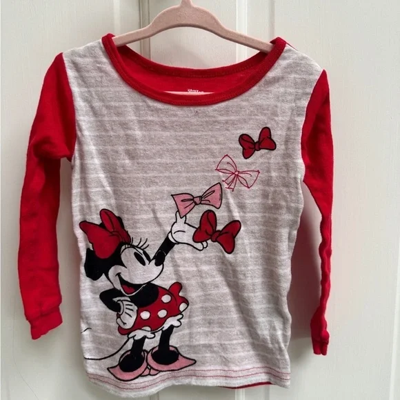 Disney Junior Minnie Mouse 4T Girls Red and Gray Long Sleeve Pajama Top Shirt