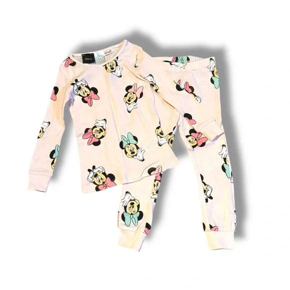 Disney x Zara Minnie Mouse Light Pink Girls' Pajama Set Sz 3 Yrs Shirt &‎ Pants
