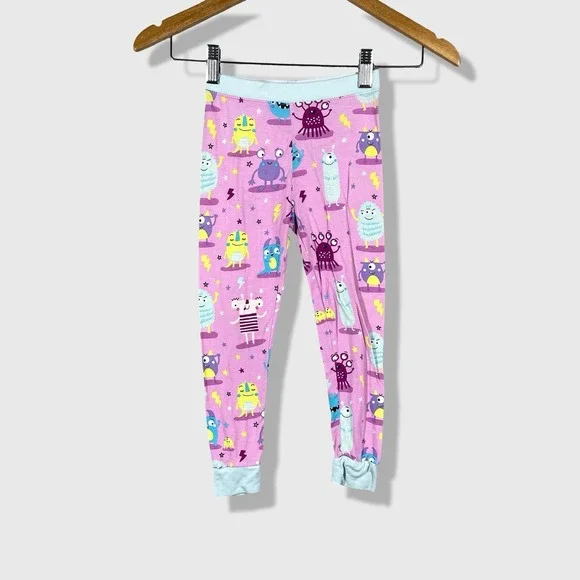 Little Sleepies Pajama Pants Kids 3T Pink Monster Bamboo Viscose Sleepwear