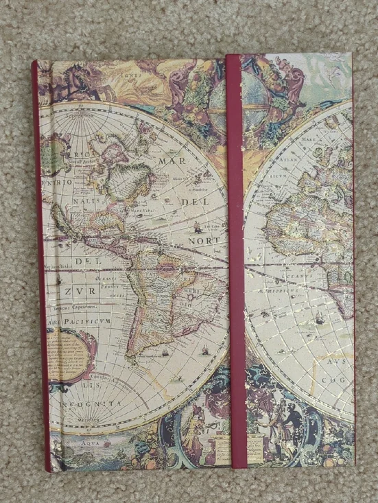 Vintage World Map Hardcover Journal - Red Accent
