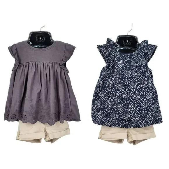 GAP Khaki Shorts and Top Cotton Bundle Navy Star Blouse and Gray Eyelet Blouse