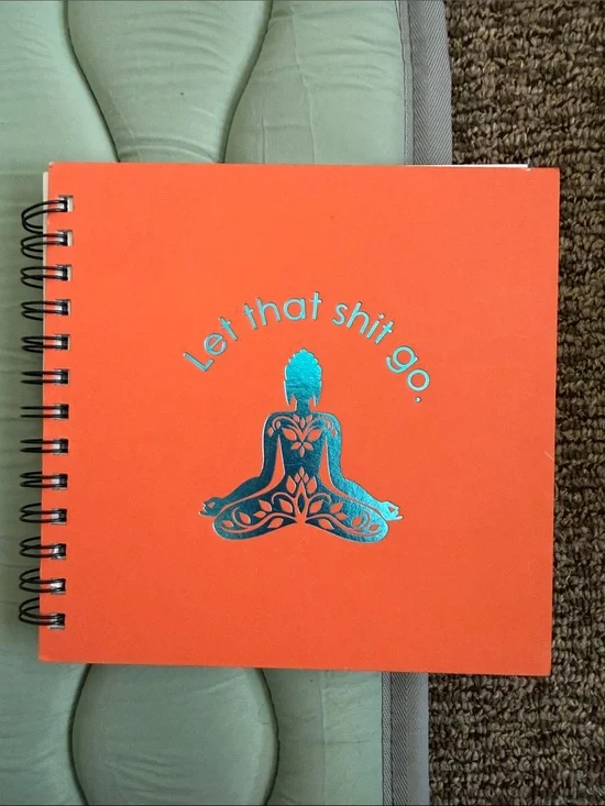 Orange Spiral-Bound Notebook with Teal Yoga Motif - Let That Shit Go