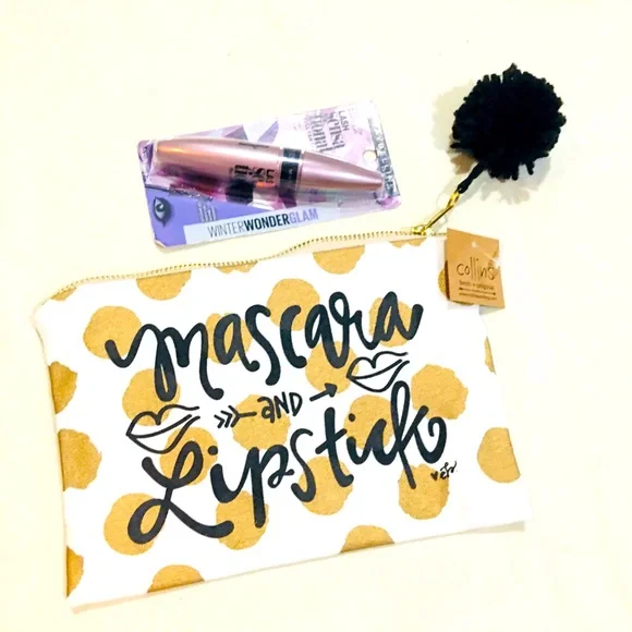 NWT Gold and White Makeup Bag and Lash Sensational Mascara Maybelline