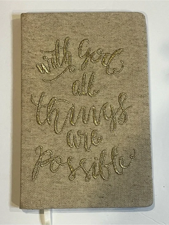 Embroidered Linen Journal - Gold Script