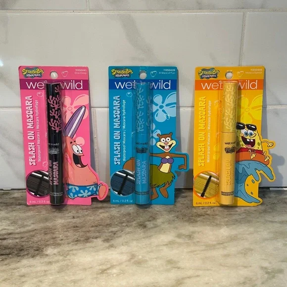 3pc Wet N Wild SpongeBob Splash On WATERPROOF MASCARA - Black Blue Yellow SEALED