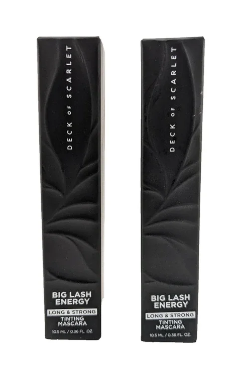 2x DECK OF SCARLET ~ BIG LASH ENERGY TINTING MASCARA ~ BLACK ~ 0.36oz Each Boxed