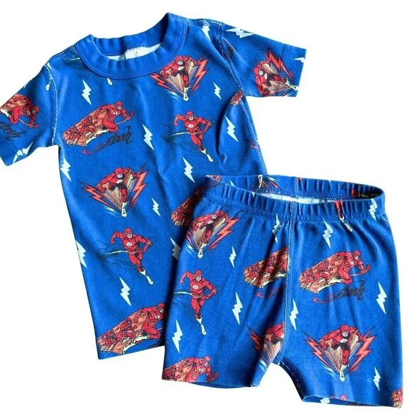 Hanna Andersson X DC The Flash Short John Organic PJs Pajamas -‎ Size 3T