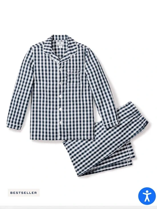 Petite Plume Kid’s Twill Pajama Set in Navy Gingham 3T