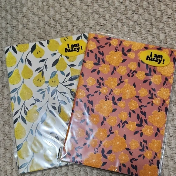 Set of 2 Fuzzy Floral & Pear Pattern - Yellow & Coral Journals