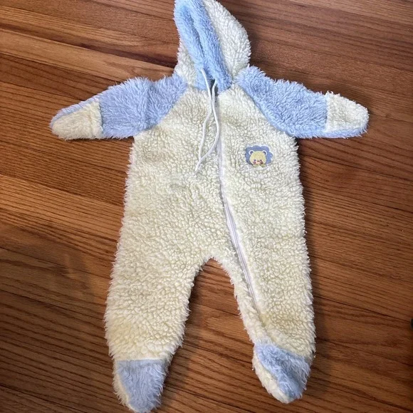 Vintage Cuddle Time Deep Pile Hooded Bunting Suit Blue 0-6M‎ Sleeper 1-Piece