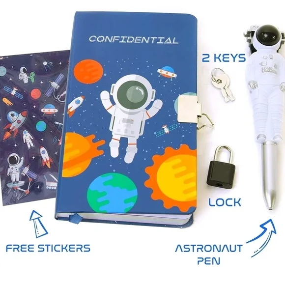 Astronaut-Themed Journal Set W Lock/Key/Pen-NWT