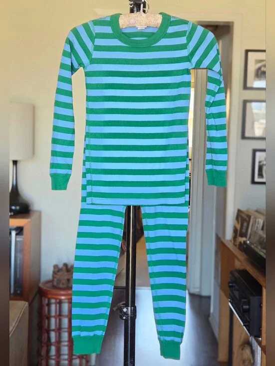 Hanna Andersson Green and Blue Striped Two-Piece Pajama Set