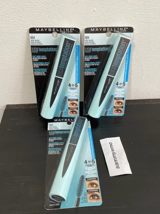 Maybelline Total Temptation Waterproof Mascara, 604 Very Black NEW x3