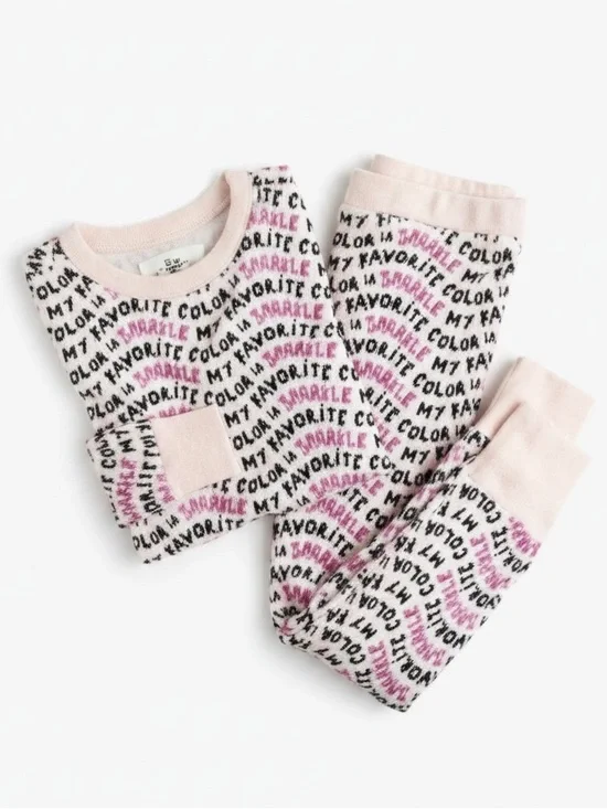 J.Crew Crewcuts Pink Graphic Print Cotton Pajama Set Long Sleeve Girls Size 5