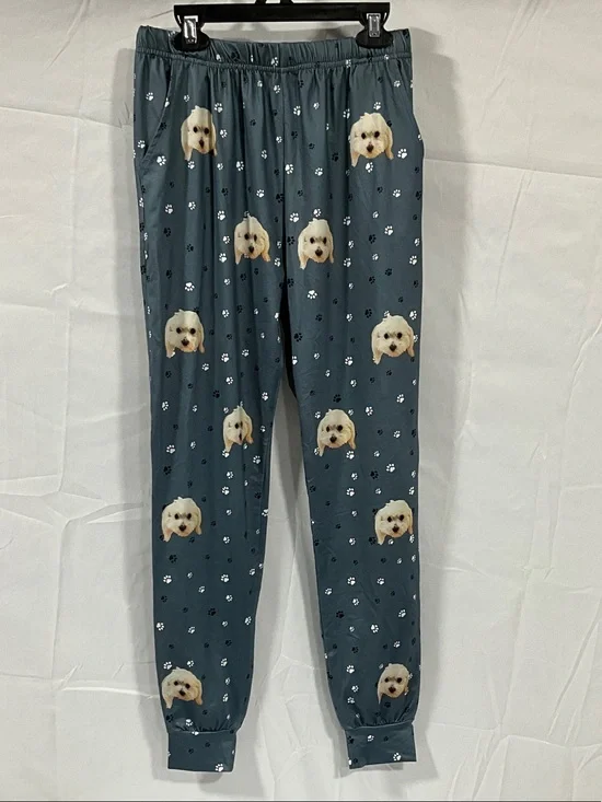 Kids Paw Print & Puppy Jogger / Pajama Pants - Blue Gray Size 12-14 Y
