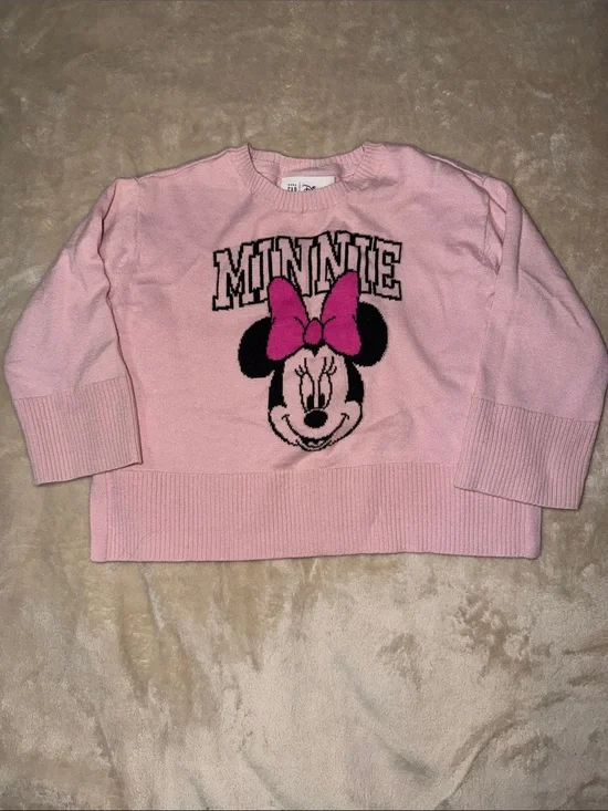 Gap Disney Pink Minnie Graphic Sweater with Black Accents