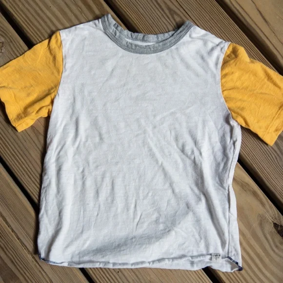 Gap Kids Boys Color Block T-Shirt Size 4T White Yellow Gray Crew Neck Ringer Tee