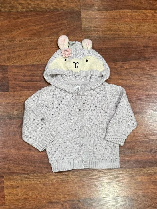 Baby Gap - Knit Hooded Cardigan with Sheep/Lamb Animal Ears in Light Gray