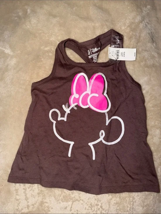 Gap Disney Brown Tank Top with Pink Minnie Bow Graphic
