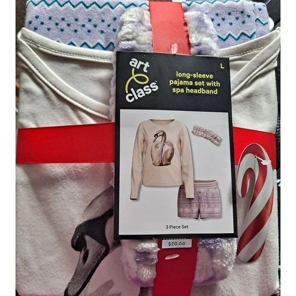 Art Class Purple Swan Girls Size Large Long Sleeve Pajama Set With Headband