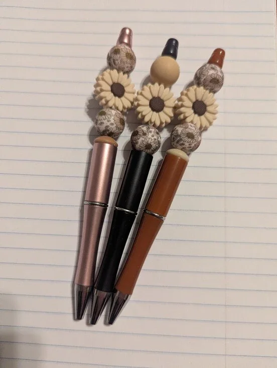 Tan Sunflower Silicone Beaded pens