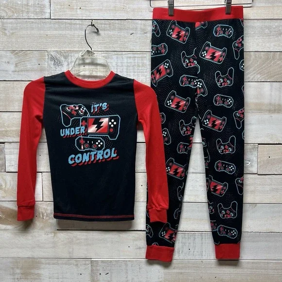 Cuddl Duds Pajamas Boys 10 Red Black Gamer Gaming Its‎ Under Control