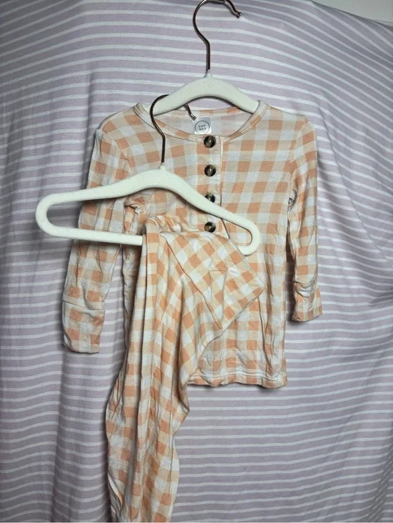Lou Lou & Company Peach and White Gingham Henley Top