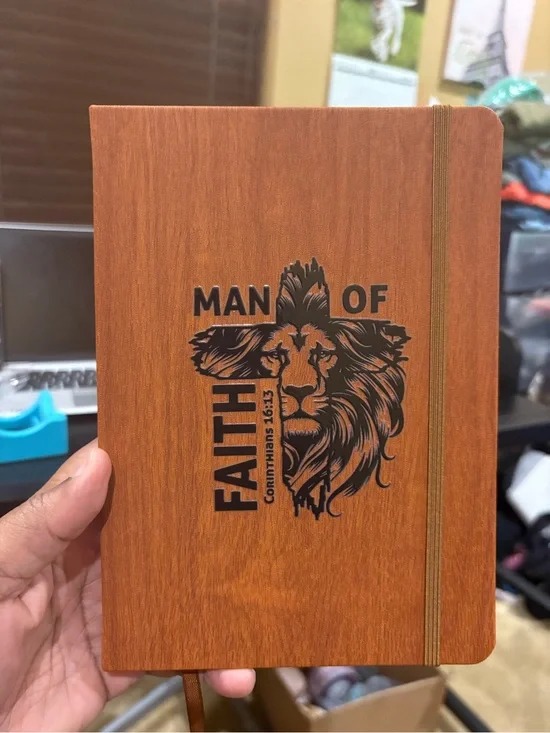 Man of Faith Lion Journal in Woodgrain Brown