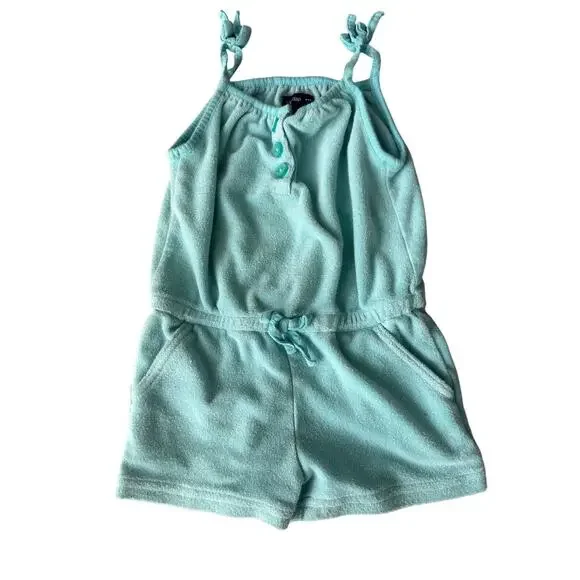 Baby Gap Girls Aqua Blue Tie Shoulder Terry Cloth Romper Toddler Size T2