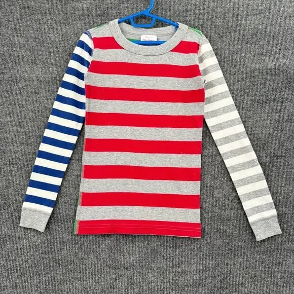 Hanna Anderson Primary Color Striped Pajama Top Sleep Shirt Sz 8 Organic Cotton