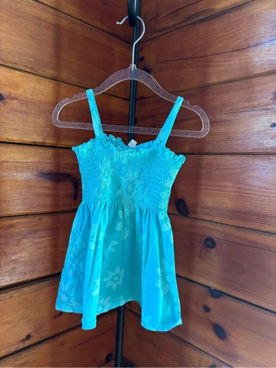 Baby Gap Toddler Girls 4 Years Aqua Blue Smocked Floral Sleeveless Tank Top