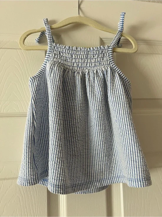GAP Girls Blue & White Striped Smocked Tank Top