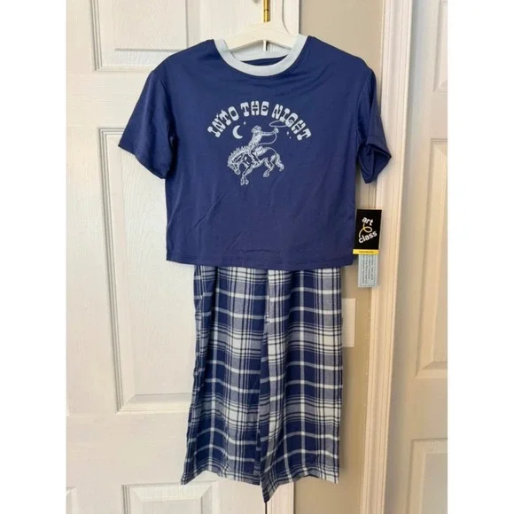 Art Class Girls Pajama Set Purplish Plaid Pants/Short Sleeve Top M(8) NWT