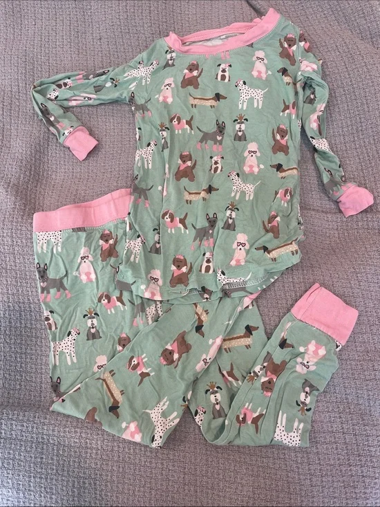 Little Sleepies Green and Pink Dog Print Pajama Set