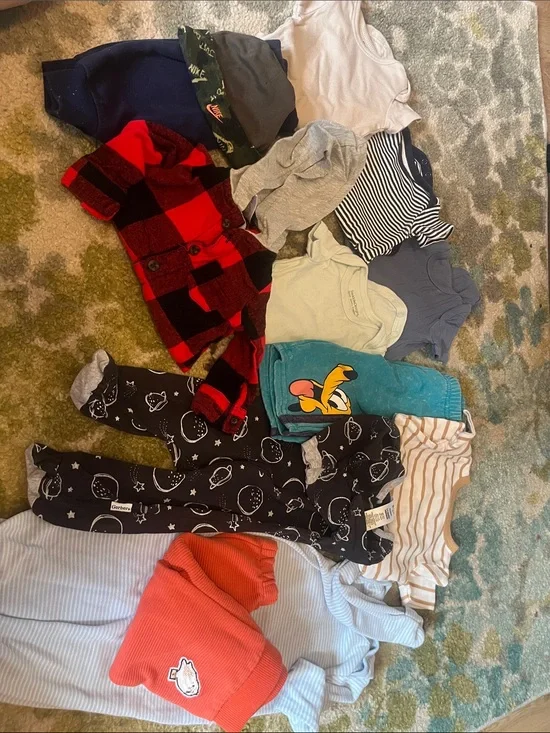 Mixed Baby Clothing Lot with Red Buffalo Plaid Jacket