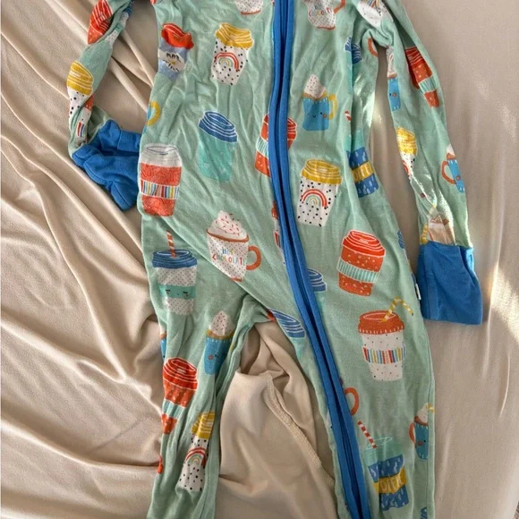 Little Sleepies aqua I love you a latte footie pajamas
