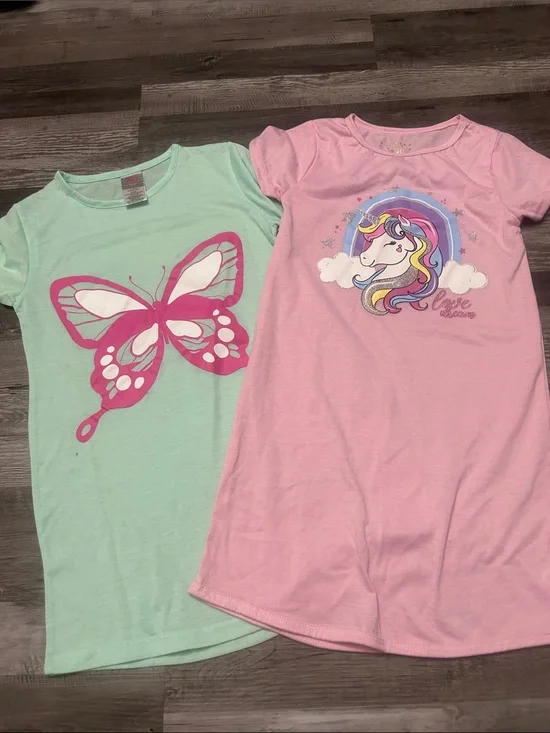 Source Unknown Kids Pajama Nightgowns - Mint Green & Pink Unicorn Butterfly Set