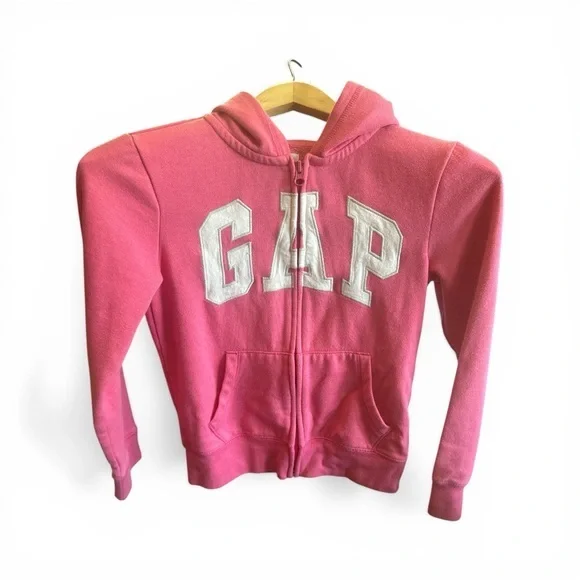 GAP Kids Bright Pink Zip Hoodie with White Logo Big Girls Size 10 Sweatshirt Top