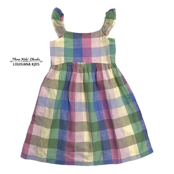 NEW Gap Kids XL (12) Colorful Linen Checkered Plaid Dress
