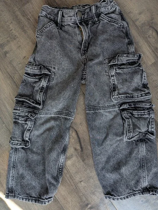Gap Kids Men's/Unisex Size 5 Baggy Double Cargo Denim Pants - Faded Black