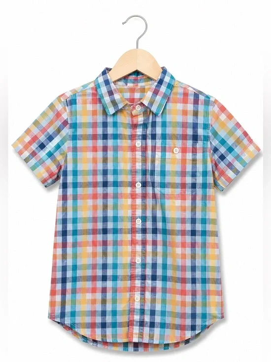 GAP Boys Checkered‎ Button-Up Shirt - Size S (6-7) Blue Red Yellow Orange
